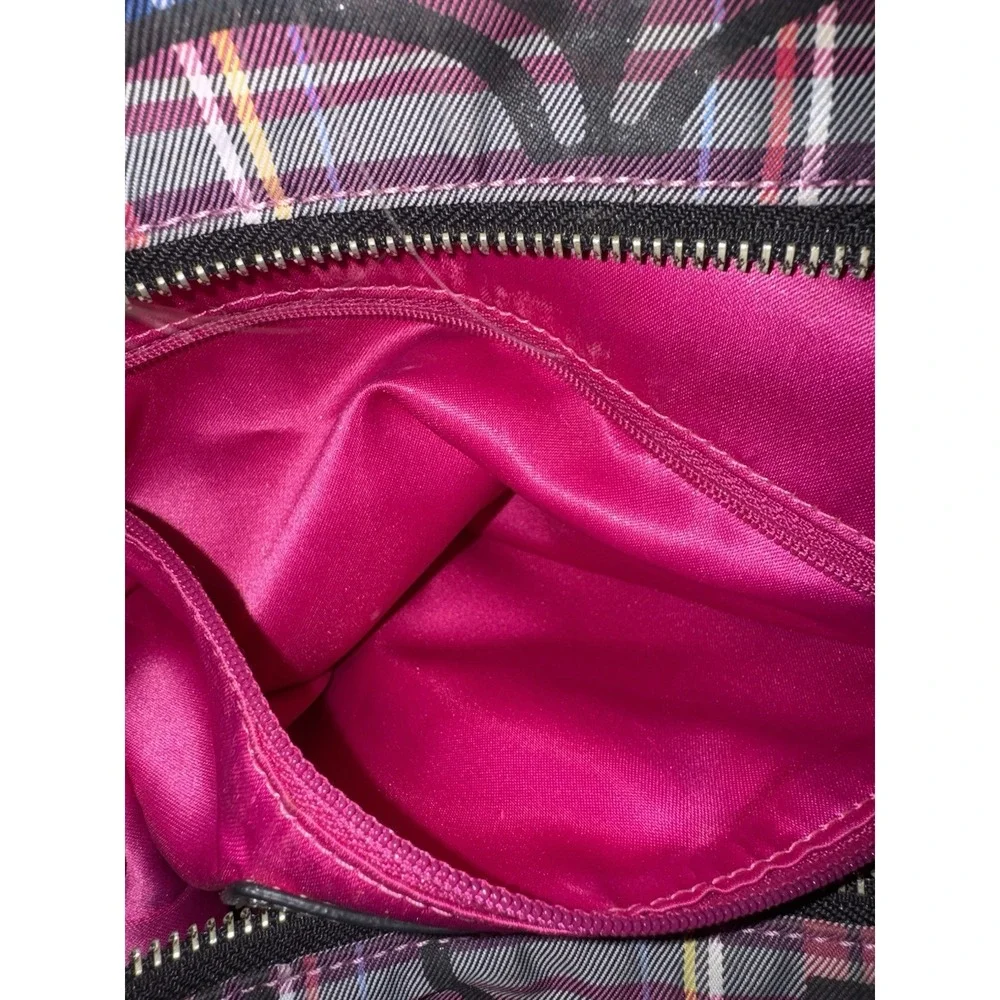 Coach Poppy Plaid Tote Pink Purple Black Zip Silver Hardware Pockets USED!!